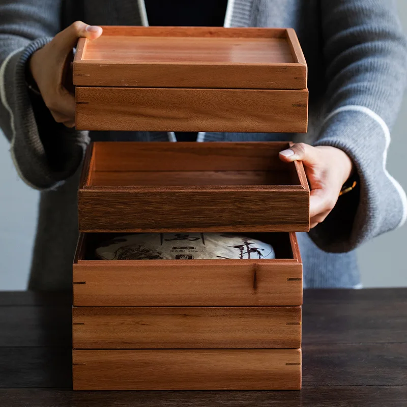 Chinese Bamboo Square Food Tray Solid Wood Tea Set Tray Home Breakfast Cake Flower Pot Bonsai Gardening Holder Tea Tray
