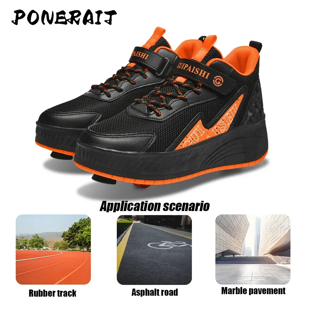 New Boys' 2 Wheel Dual-use Luminous Roller Skates For Boys And Girls Students Outdoor Wheeled Sports Shoes