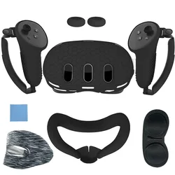 Meta Quest 3 Silicone Protective Cover Set - 7-in-1 VR Accessory Kit with Anti-Leakage Nose Pad and Case Replacement (Black)