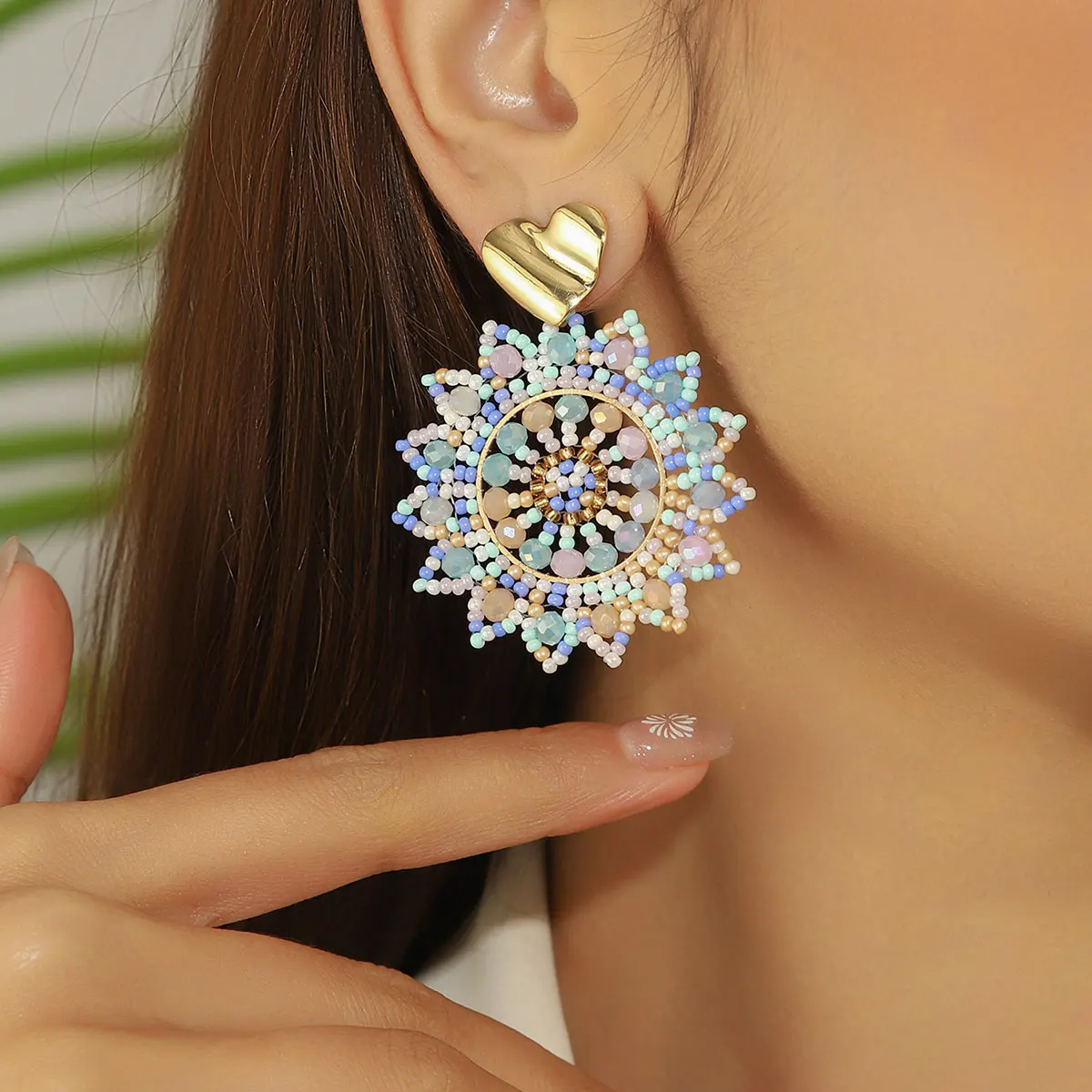 Boho Trendy Irregular Heart Sunflower Seed Beads Drop Earrings for Women Elegant Handmade Multicolor Earrings Fashion Jewelry
