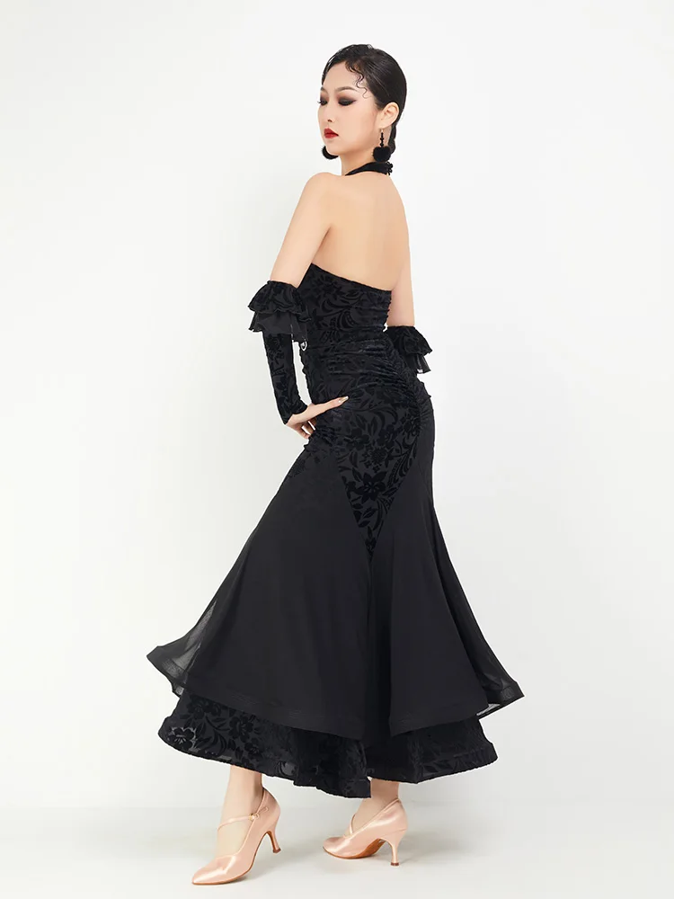 Modern Dance Clothes For Women Social Dance National Standard Large Swing Skirts Suit With Gloves Ballroom Dress DN15992