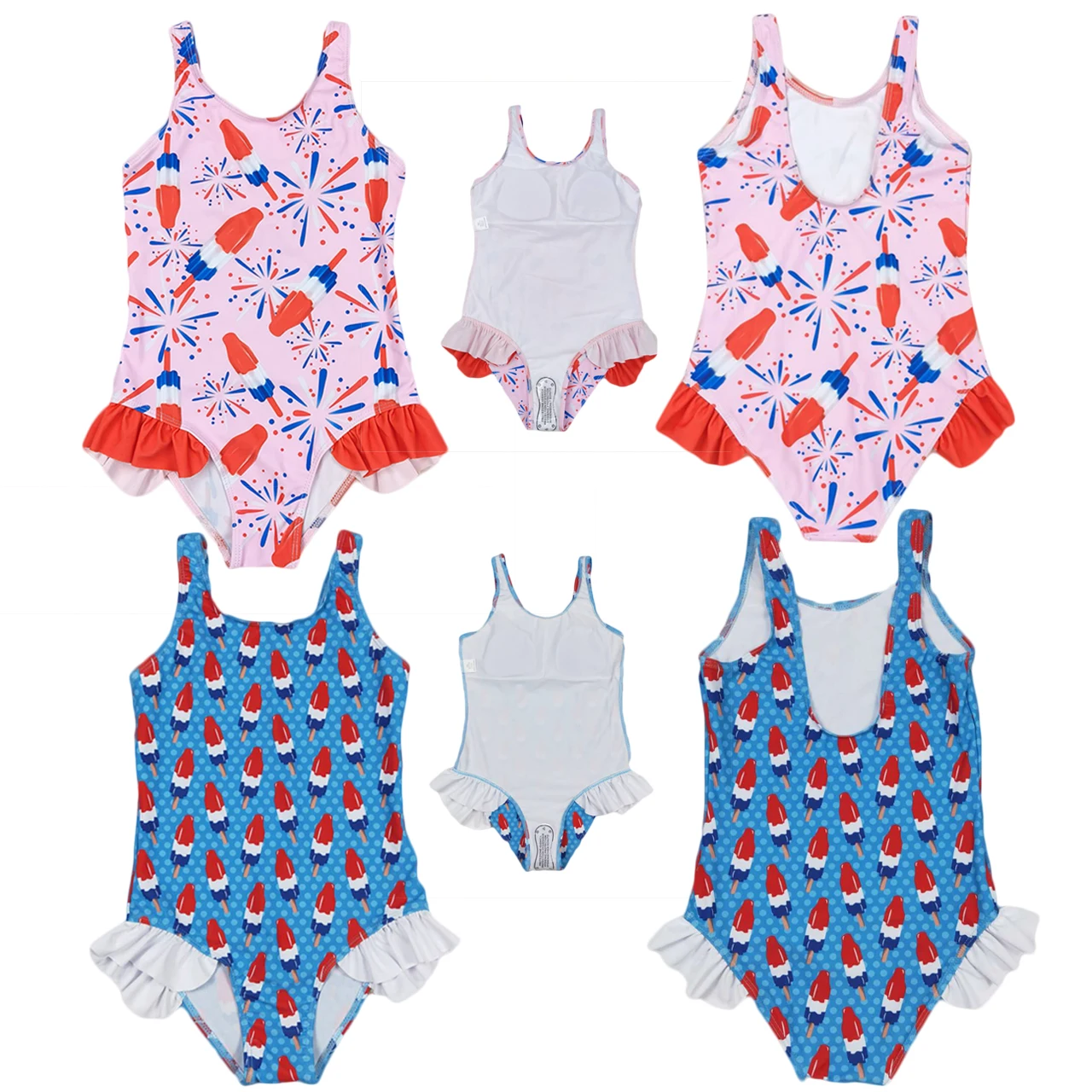 

Wholesale Baby Girl One Piece Sleeveless Popsicles Swimming Suit Children Toddler Summer Inner Swimwear July 4th Swimsuit