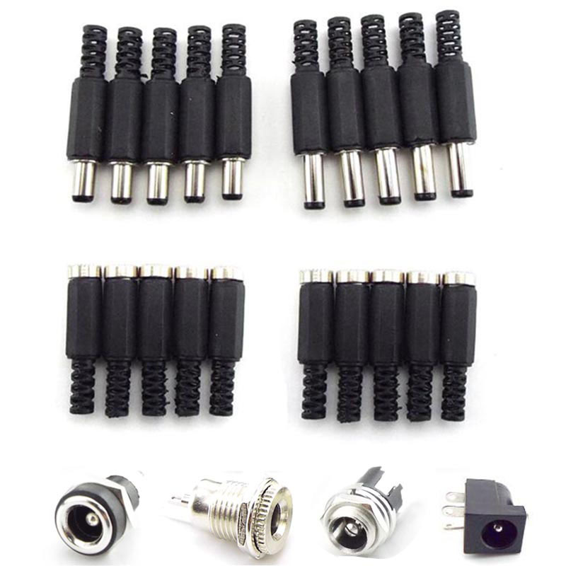 5/10pcs DC female male jack Socket Power supply Plug Connectors 5.5mm x 2.1mm 5.5x2.5mm male Adapter Wire 5525 5521 Terminal C1