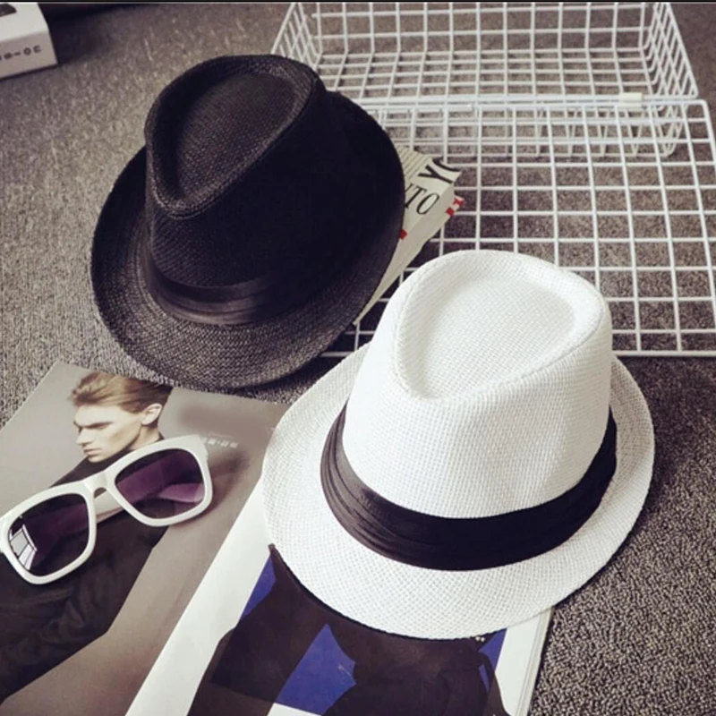 Summer Kids Straw Hat Casual Fedoras Boys Girls Ribbon Cowboy Jazz Cap Outdoor Beach Children Panama Sun Hat