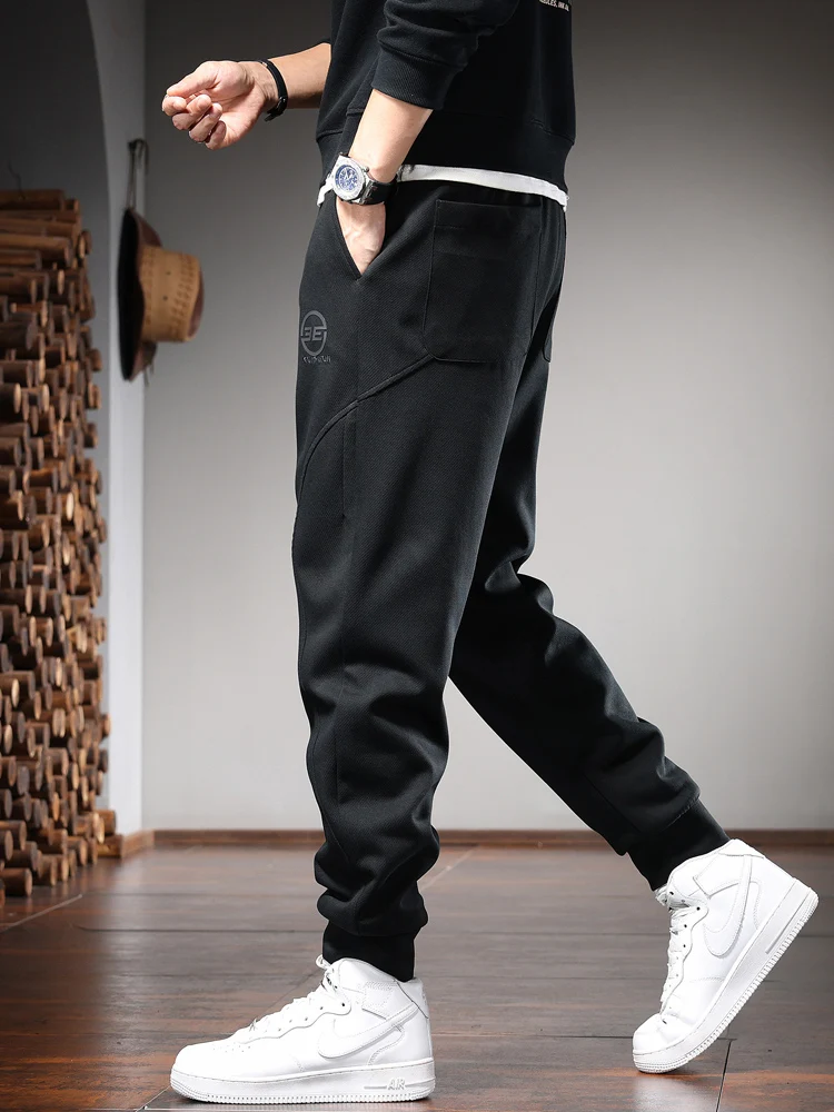 Autumn Sport Casual Pants Men Black Sweatpants Fashion Letter Printed Elastic Waist Drawstring Joggers Trousers