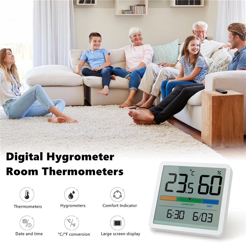 Digital Hygrometer Indoor Thermometer, Temperature Humidity Gauge with Desk  Clocks for Bedroom and Office Wholesale - China Clock and Digital Clock  Display for Desktop price