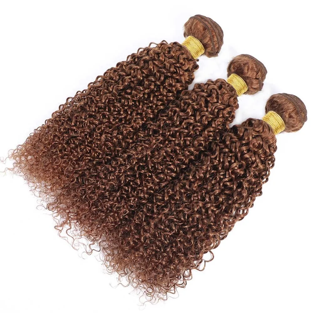 #30 Light Brown Kinky Curly Human Hair Bundles Brazilian Unprocessed Virgin Hair 100% Human Hair Extensions 10-30 Inch Bundles 5