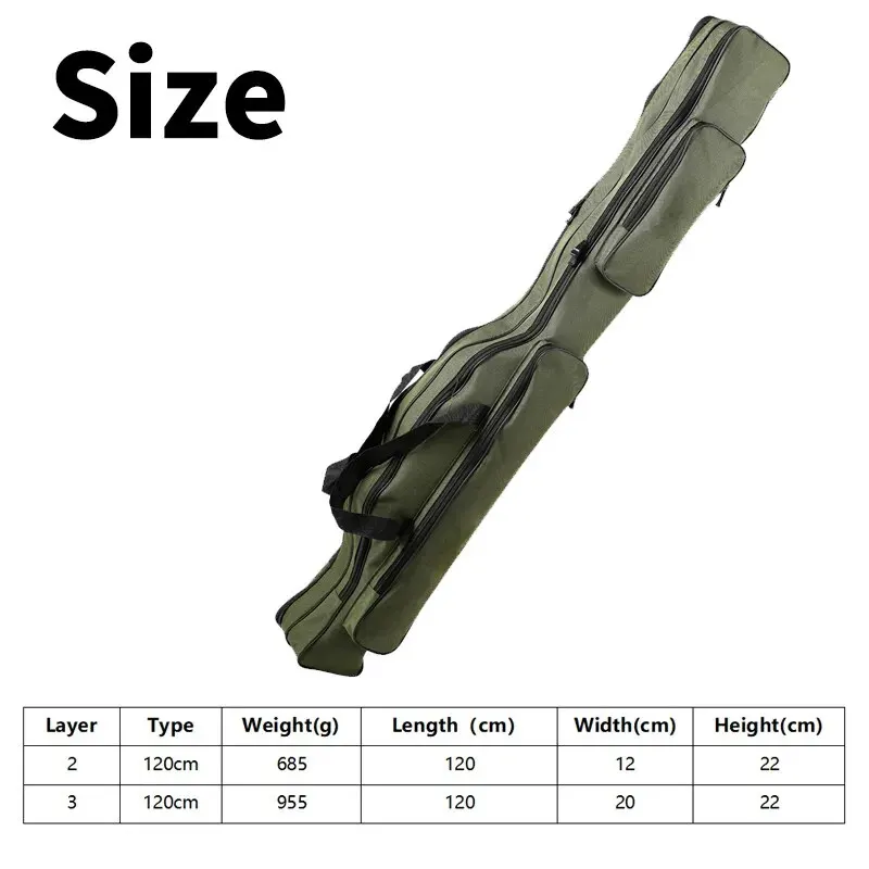 Fishing Rod Bag 120cm 2/3 Layer Oxford Cloth Waterproof Zipped Storage Case