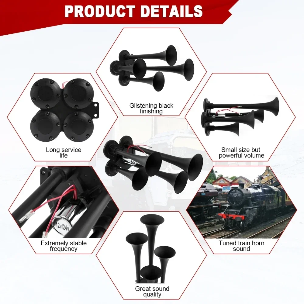 12V 24V Universal Claxon Air Horns 150db Powerful Volume Tuned Train Horn Sound Super Loud for cars Trucks Boats Motorcycles