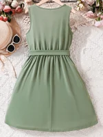 Robe d'été en dentelle pour enfants, sans manches, vert armée, douce et jolie robe de princesse 2