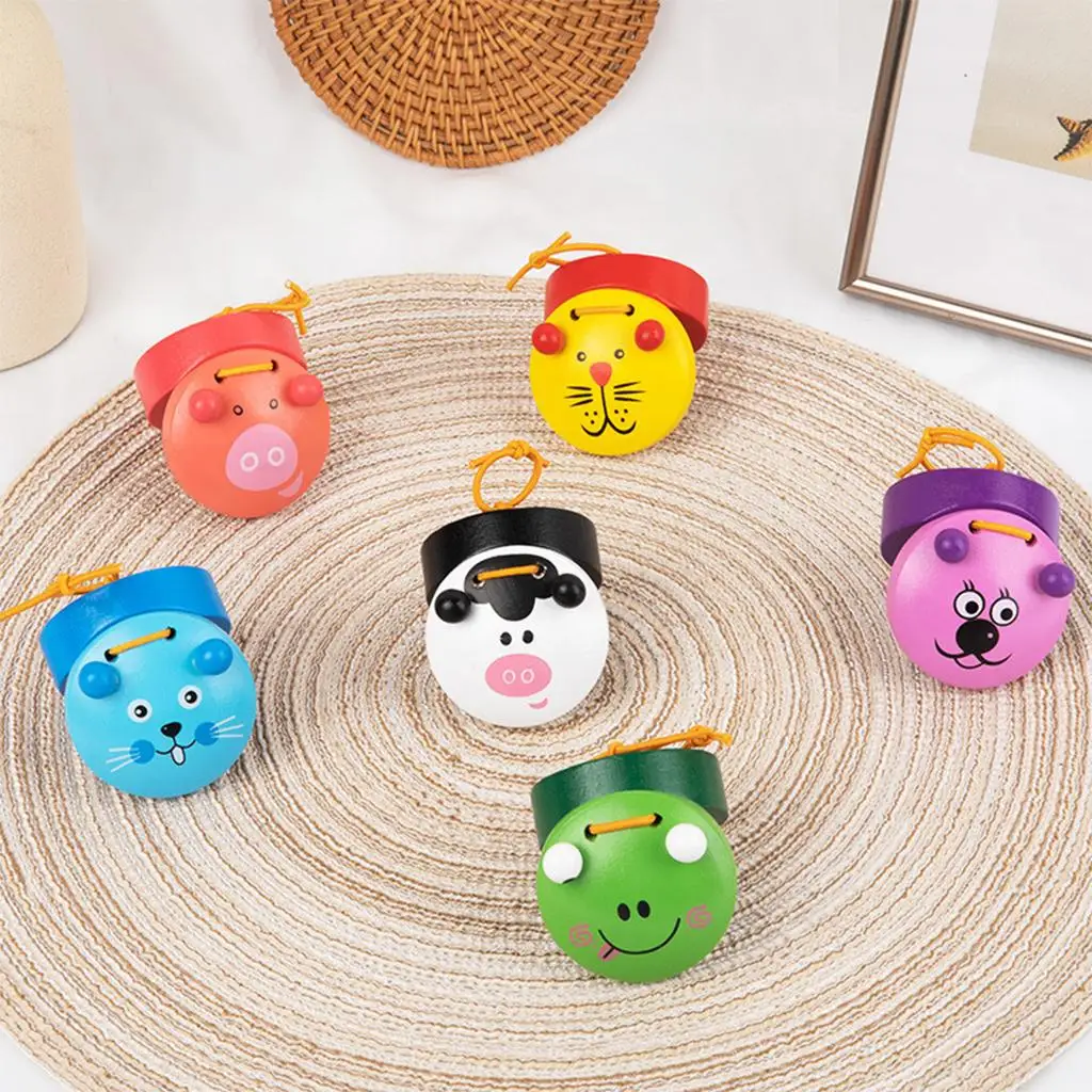 6x Cartoon Castanets Musical Instruments Wooden Rhythm Development Percussion