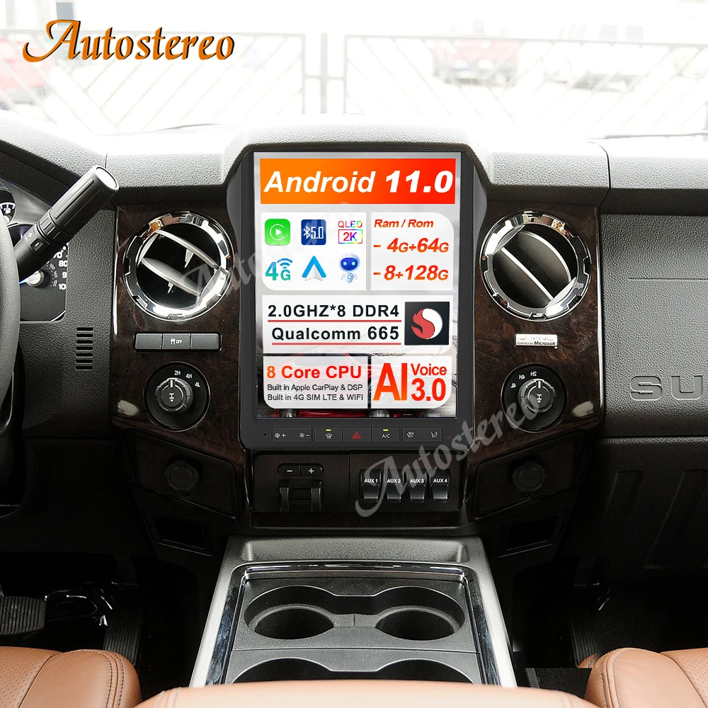Qualcomm Android13 For Ford F250 F350 Heavy Duty Truck Tesla Screen Car GPS Navi