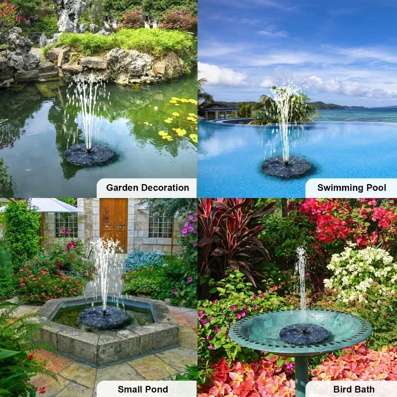 thumbnail image 2 of 1W Solar Bird Bath Fountain With 6 Nozzles Solar Powered Floating Fountain Pump For Bird Bath Garden Pond Pool Fish Tank Outdoor 2 of 11