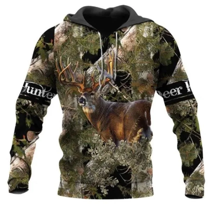 

Moose Deer Hunting Camouflage Hoodie Men 3D Hunter Camo Printed Wildlife Hoodies Womens Clothing Harajuku Fashion Pullover Hoody