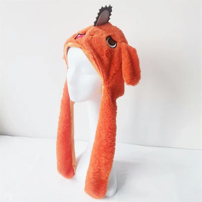 Orange Dog Pochita Plush Hat Long Ears Movable Warm Cap Cosplay Headwear Halloween Carnival Party Bunny Funny Kids Fans Gifts