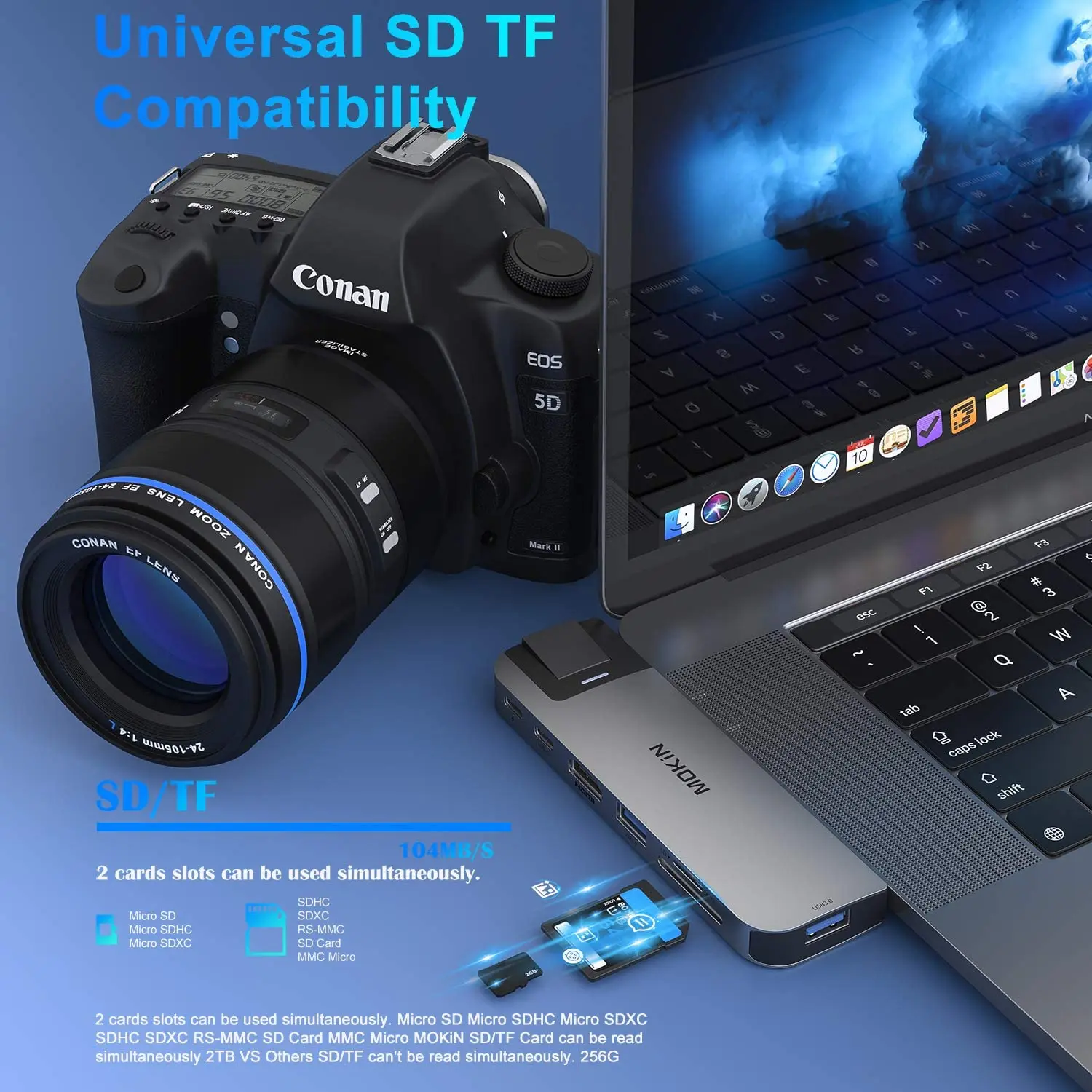MacBook Air/Pro, iPad, Thunderbolt ƮϿ MOKiN 8 in 2 ŷ ̼ - USB3.0, HDMI 4K30Hz, SD, TF, Type-C 3.0, RJ45 1Gbps