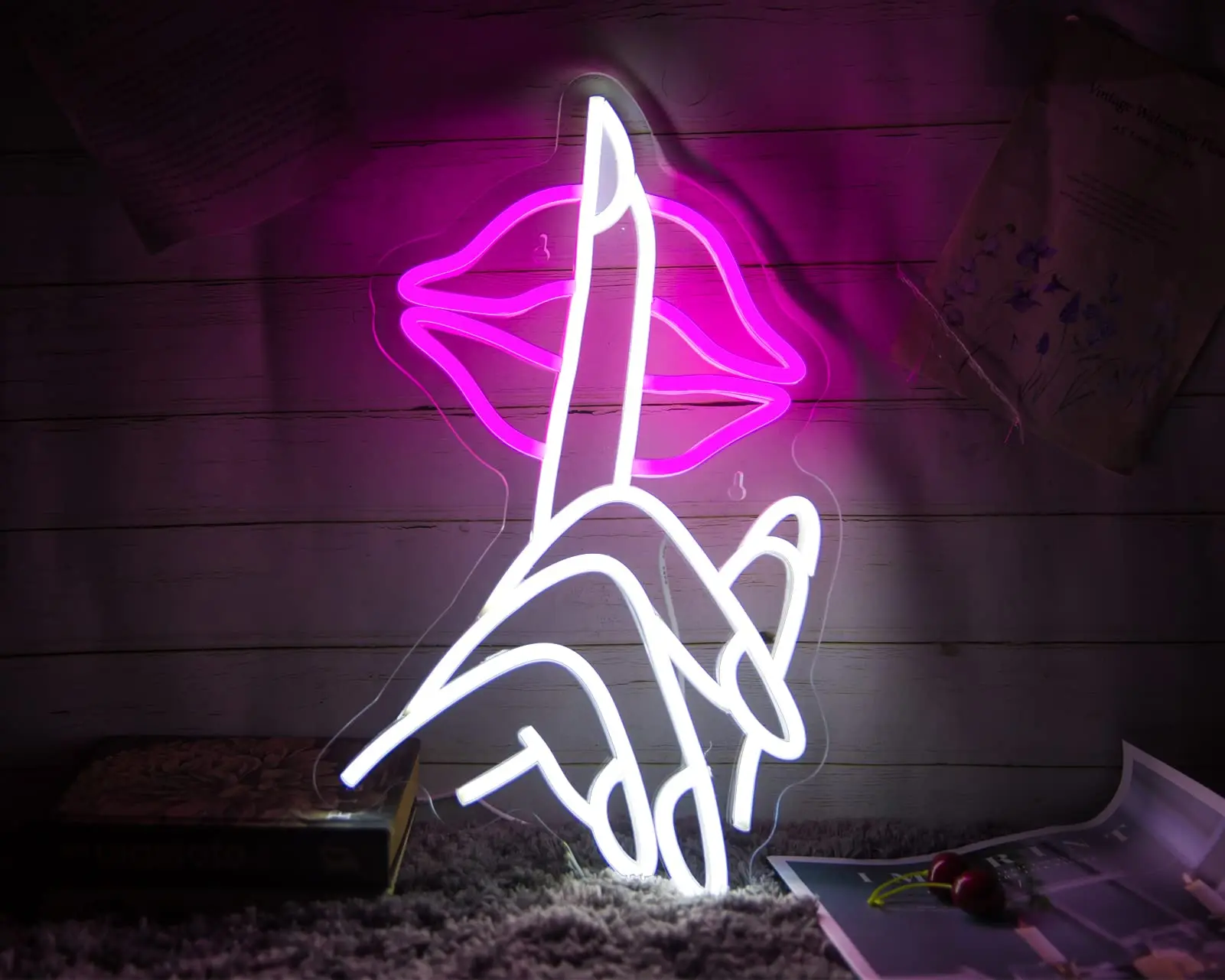 

Be Quiet Finger on Lips Neon Sign USB Powered Secret Lips Hanging LED Neon Light for Girls Bedroom Bar Pub Cafe Wall Decor