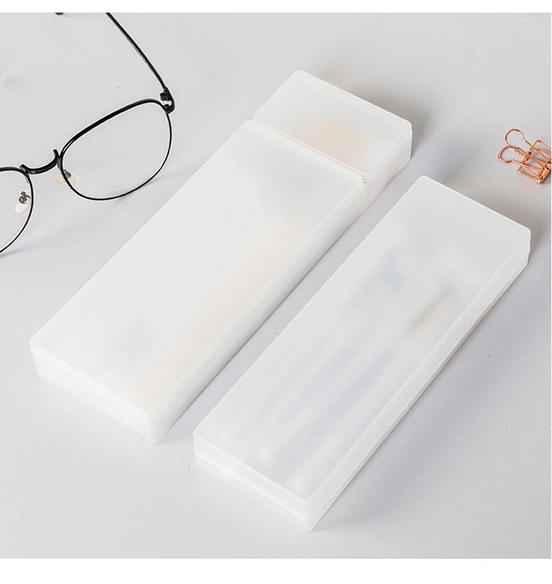 Pencil Cases Pens Storage School Office Simple Matte Transparent Plastic Box Frosted White Stationery Supplies