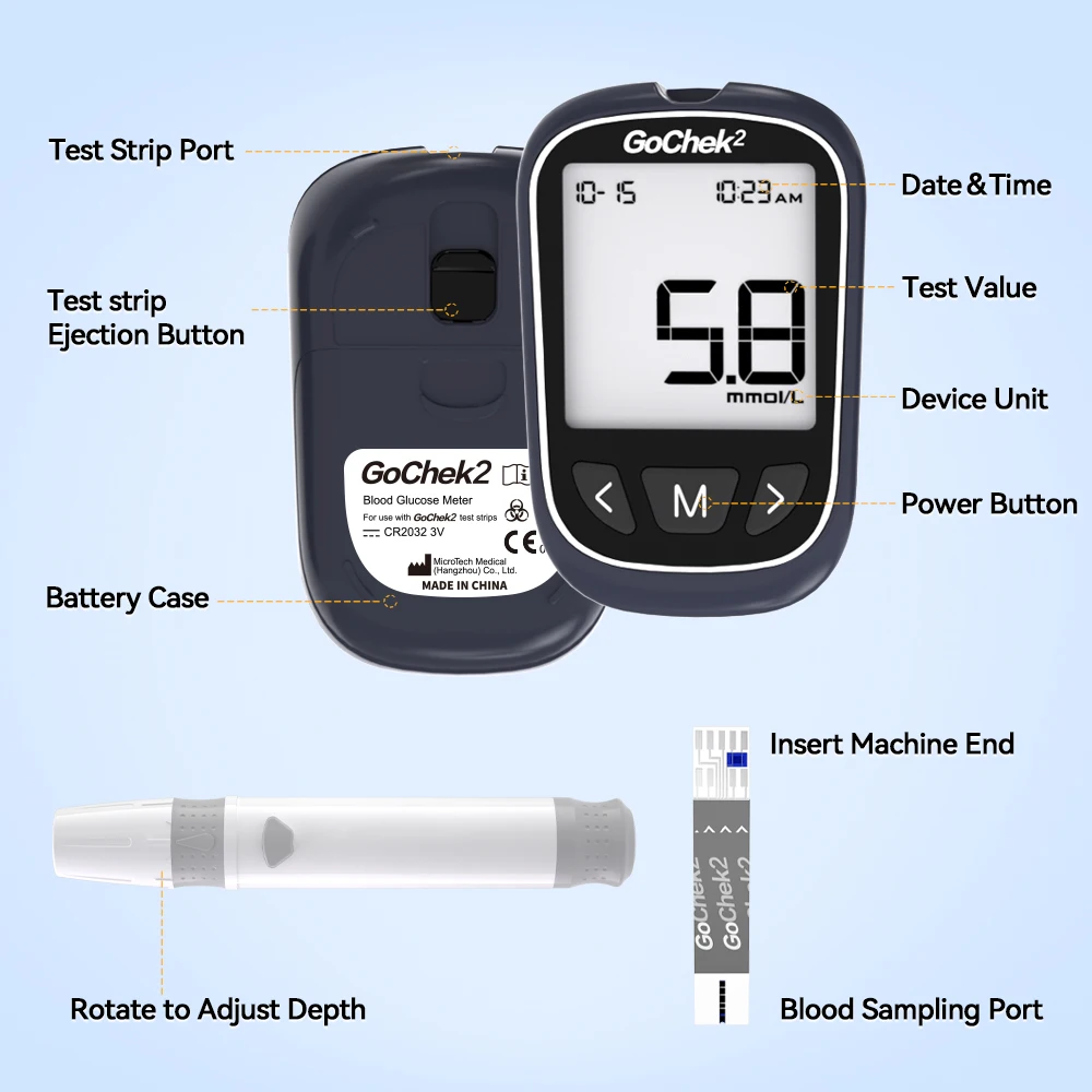 Microtech Gochek2 Blood Glucose Meter With 110pcs Test Strips and Lancets For Diabetes Tester Health Device Glucometer 6