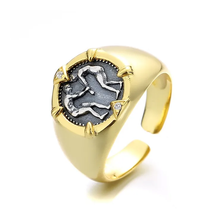 

SJS-2 ZFSILVER Silver S925 Fashion Greek Pamphylia Luxury Retro Gold Ancient Coins Rings Women Girl Wedding Party Jewelry Gifts