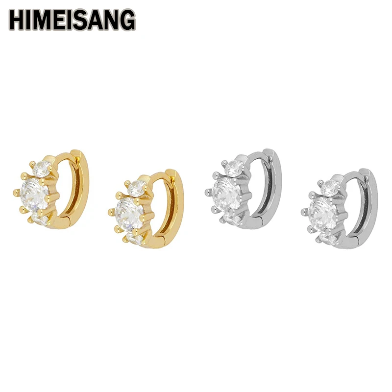 

HIMEISANG Silver Gold Filled Zircon CZ Princess Baguette Small Hoop Earrings for Women Huggie Earring Wedding Jewelry Wholesale