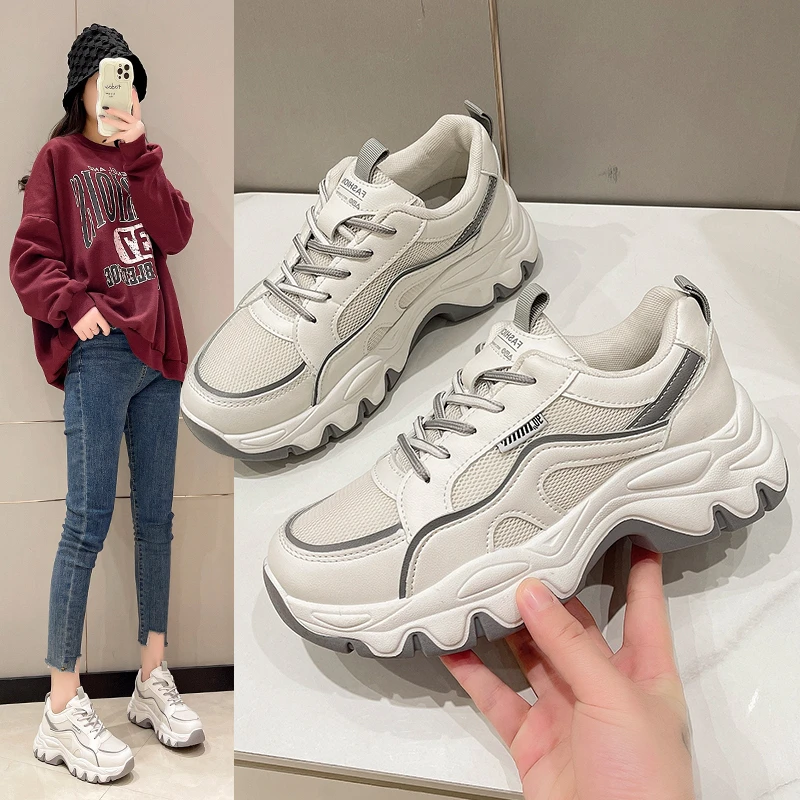 

Новинка Весна 2023, дышащие повседневные туфли, женская модная удобная спортивная обувь на платформе, высокие спортивные туфли на платформе, женская обувь