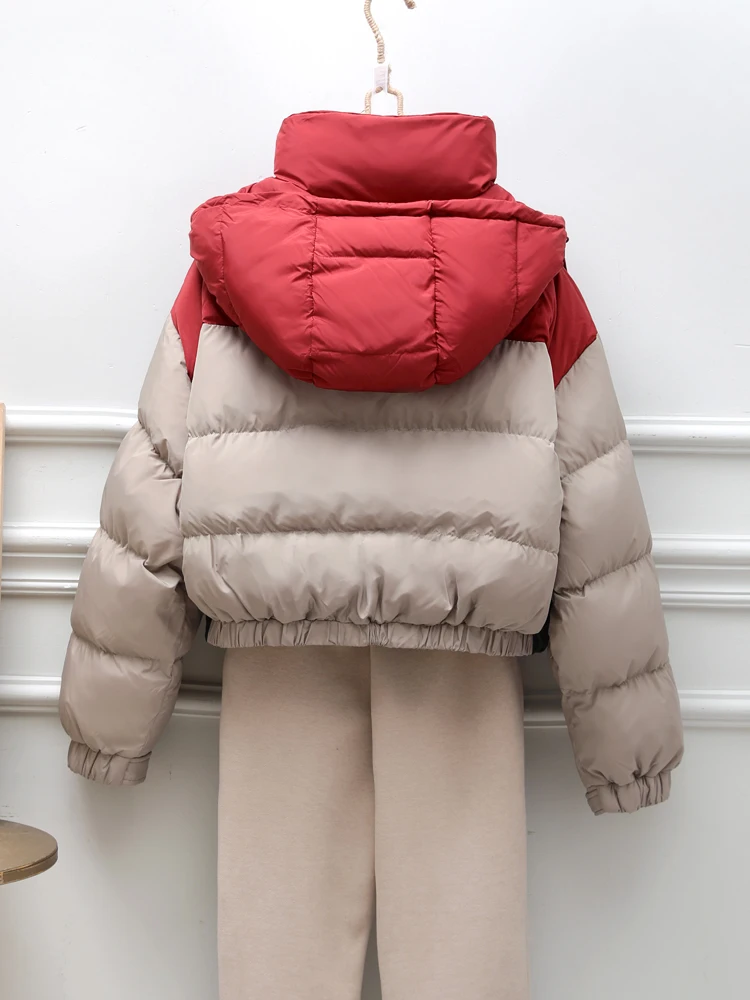 Casual Short Contrast Color Down Jacket Female 2023 New Winter Clothes Korean Fashion Stitching Long Sleeve Puffer Jacket Women