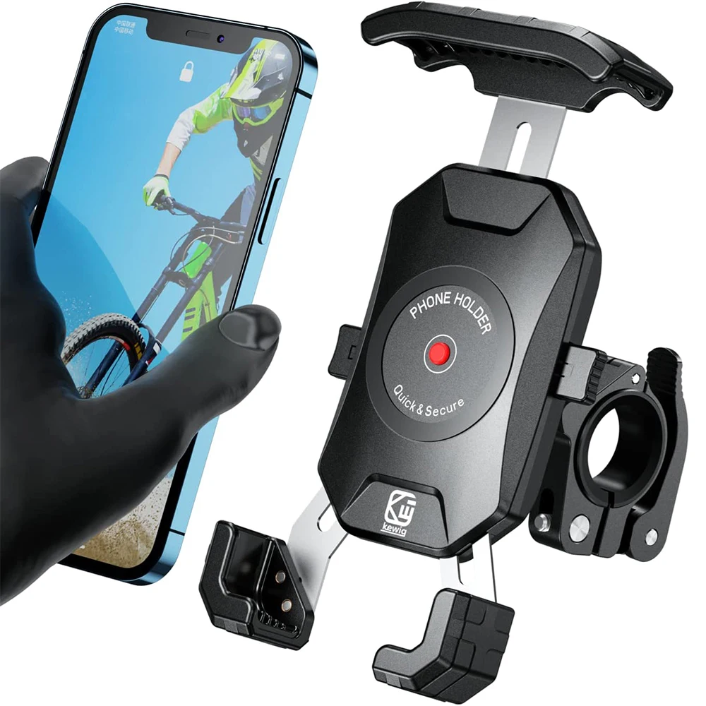 Motorcycle Phone Holder One-Touch Auto Lock Bike Phone Mount ATV Bicycle  Scooter Phone Holder Handlebar for 4''-7'' Cellphone