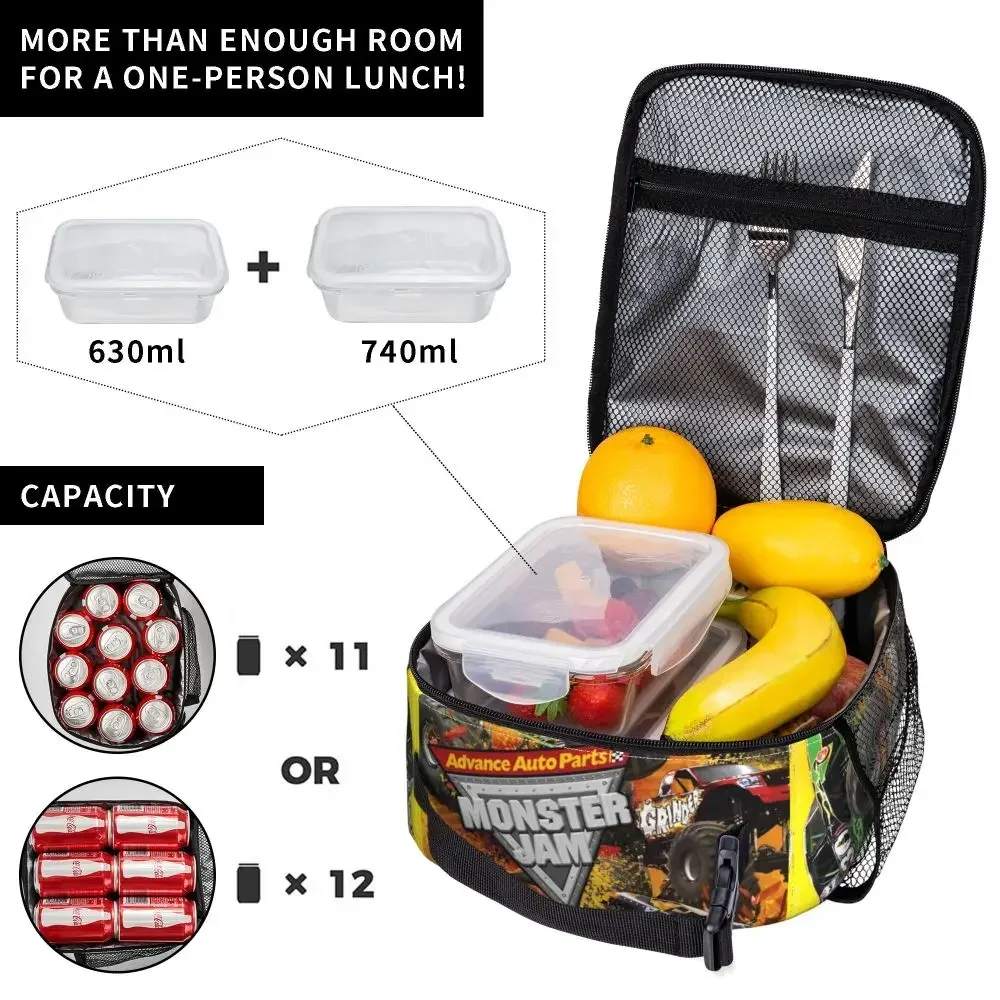 Tickets -Monster Jam Monster Trucks Insulated Lunch Bag Thermal Bag Meal Container Portable Tote Lunch Box Food Handbags Travel
