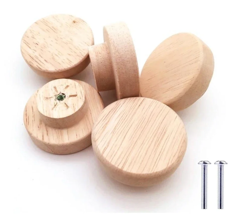 Description Picture 6 of item10 Round Wooden Cabinet Knobs Unfinished Wood cupboard Furniture Drawer Pulls Handles with Screws for Wardrobe Dresser Closet