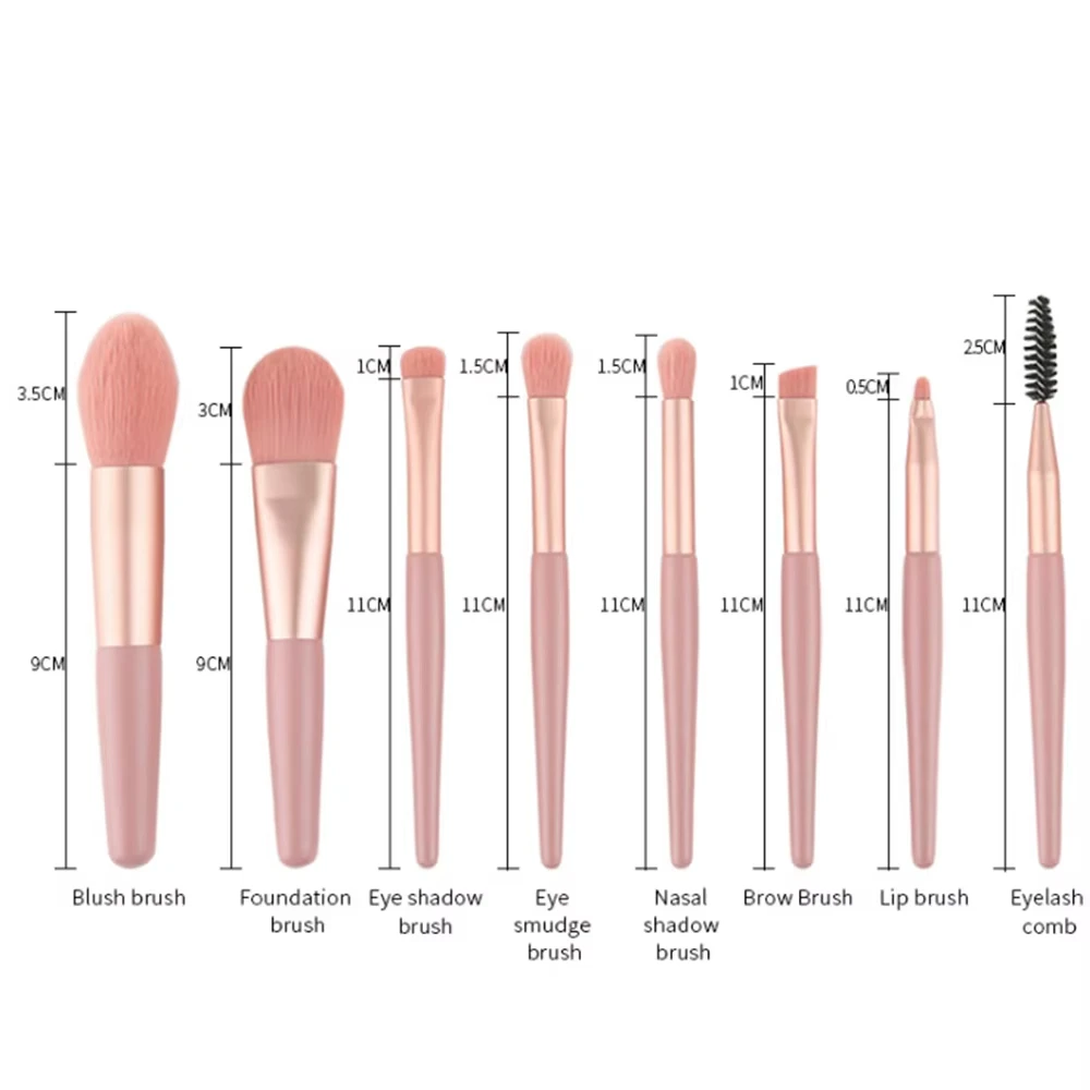 8PCS Skin Friendly Soft Bristled Makeup Brush Set with Bag Eyeshadow Blending Brush Foundation Brush Full Set of Beauty Tools