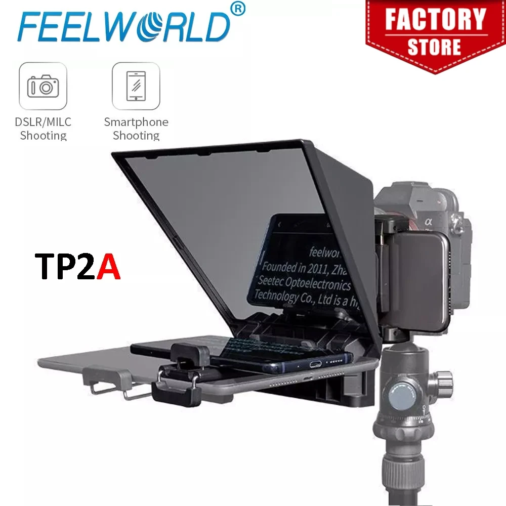 FEELWORLD TP2 TP2A Portable 8 Inch Teleprompter Supports Under 8" DSLR Shooting Smartphone/Tablet Prompting Remote