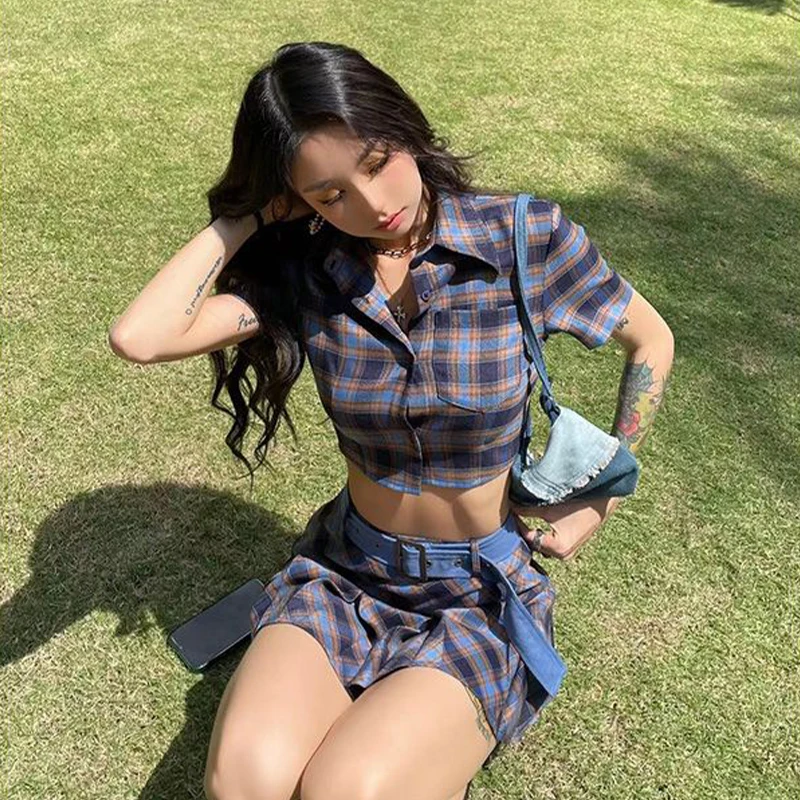

Skirt Set For Women Summer 2023 Hot Girls Short Sleeve Crop Top High Waist Mini Skirt 2 Piece Sets Club Festival Female Clothing