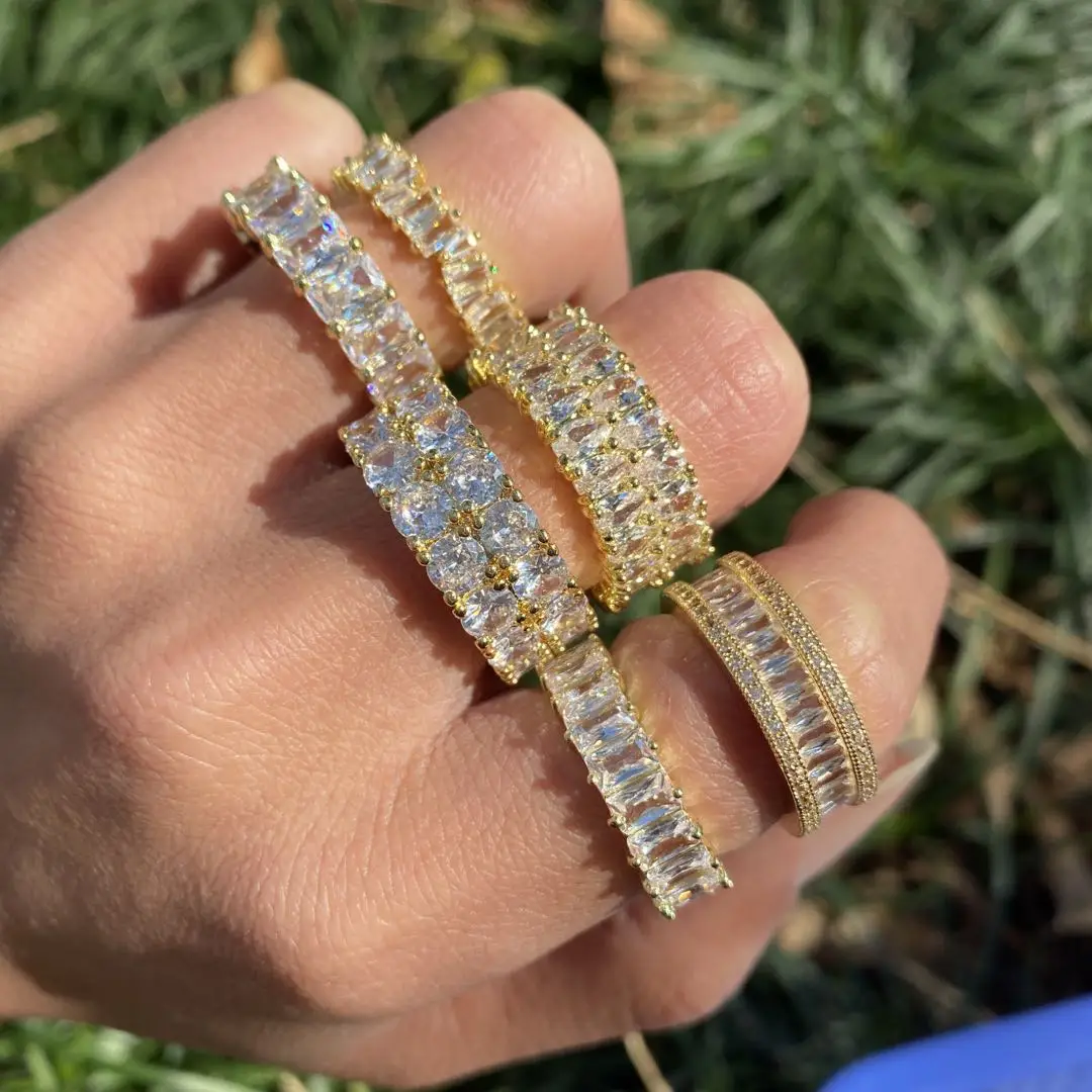 Oval Gold Color Eternity Rings For Women Fashion Geometry Cubic Zirconia Finger Ring Wedding Party
