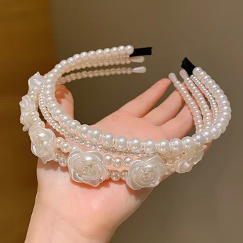 1/2 pieces of cute girls' imitation pearl headbands that do not hurt hair, sweet little girl flower headbands, kidsren's hair ac 4