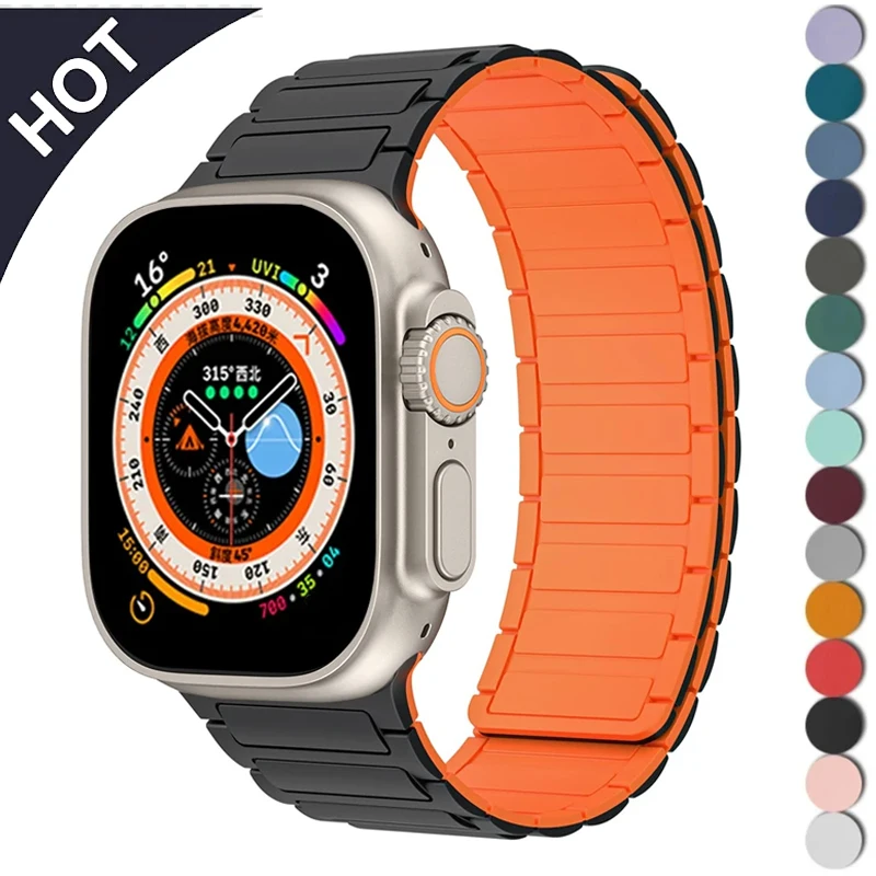 Silicone Watch Strap Magnetic Silicone Strap for Apple Watch Band Ultra 2 49mm 45mm 41mm Bracelet for Iwatch Series 9 8 7 6 SE 5 4 38 42mm 44mm 40mm