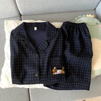 Embroidery Dog Sweet Fashion Cute Pajamas Set for Women Plaid Lapel Neck Elastic Waist Design Pajamas Short New Casual Nightwear - Image 5