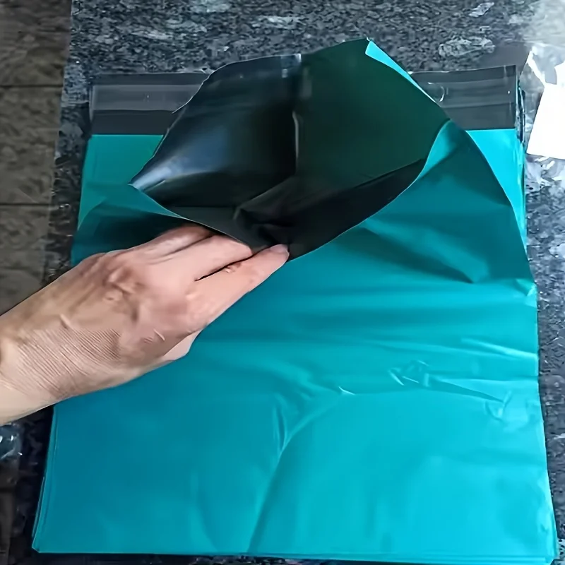 13Pcs Green Forest Durable Waterproof Plastic Mailing Bags with Sealable Envelopes - Reusable for Parcels, Courier Services, and Office Use, Secure Sealing Mailer Envelopes, Teal Metal Strip Reinforced Packaging Bags