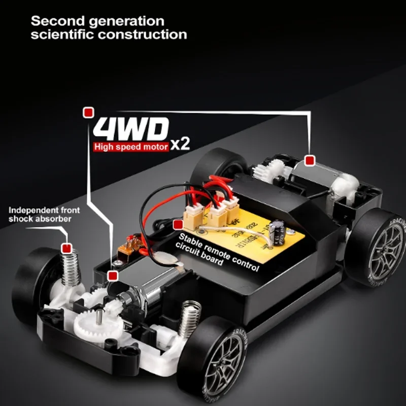 4WD 1:24 반비례식 RC 드리프트 카 - 20KM/H 고속, LED 라이트, 드리프트 타이어 및 도로 장벽 장난감, 어린이 및 성인용