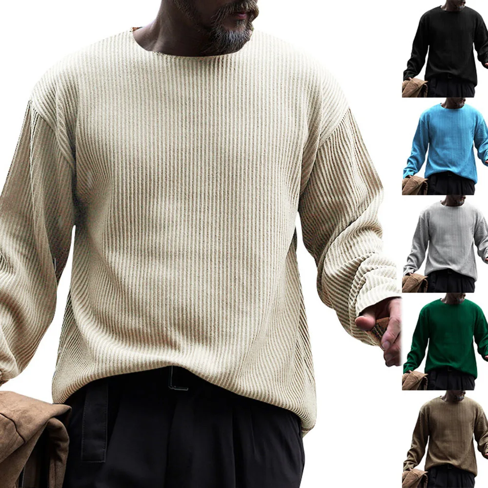 

2023 Autumn Knitted Pullovers For Men Loose Round Neck Sweater Solid Long Sleeve Tops Clothing Vintage Male Jumper Shirts Coat