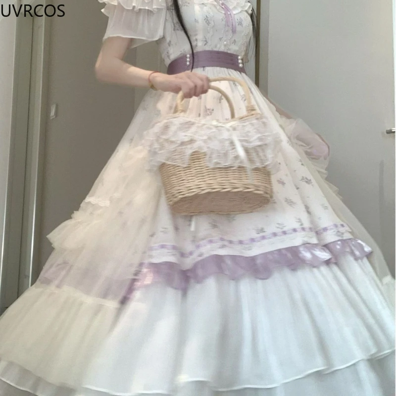 Victorian Vintage Lolita OP Dress Women Bow Ruffles Off Shoulder floral long Party Dress lolita dress,lolita cosplay costumes