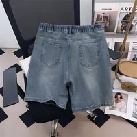 150Kg Plus Size Women's Hip 150 Summer High-Waist Five-Point Denim Shorts Loose Wide Leg Pants Blue 4XL 5XL 6XL 7XL 8XL 9XL - Image 2
