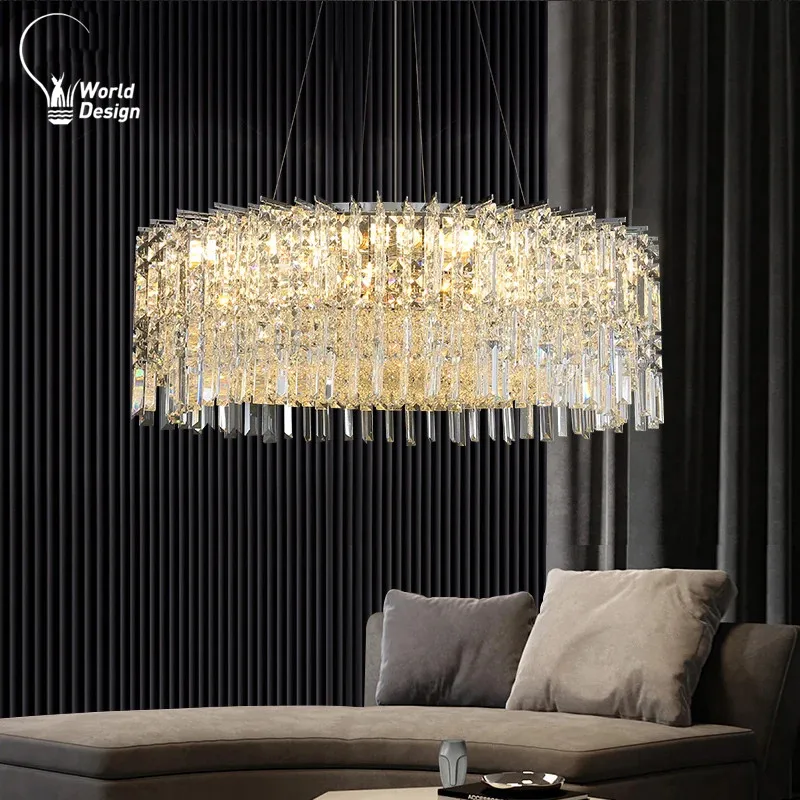 

Light Luxury Crystal Chandelier Hotel Decor Lighting Hanging Light Fixture Dining Room Led Cristal Lamps Silver Chandelier