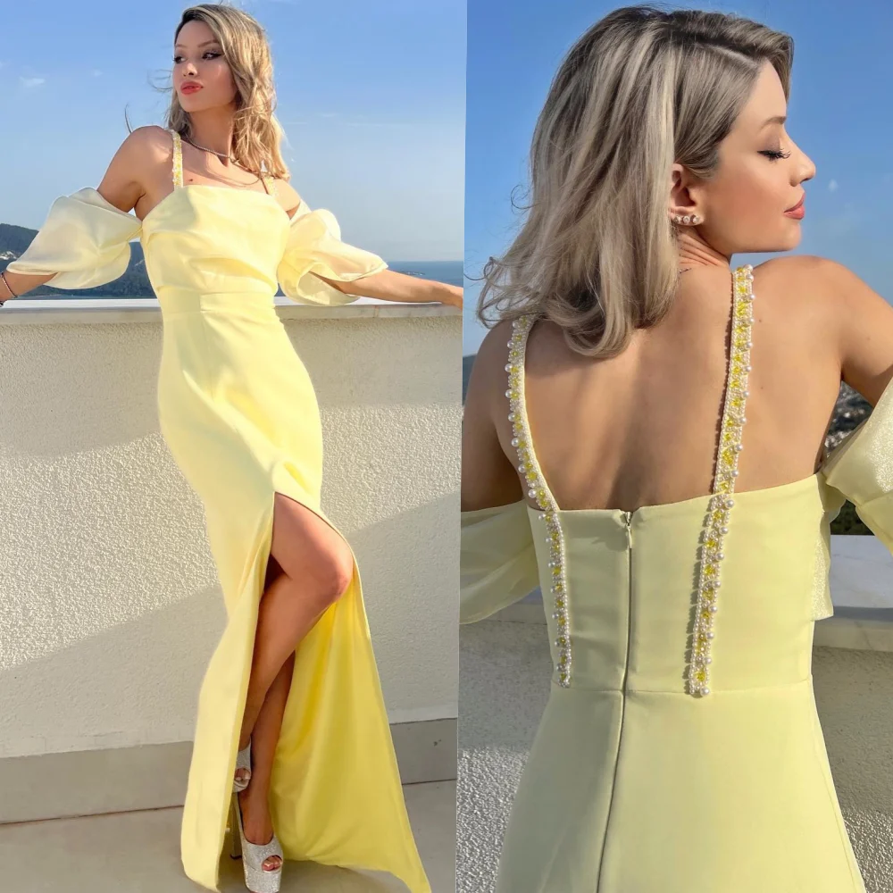 

Sizes Available Jersey Pleat Beading Trumpet Spaghetti Strap Long Dresses Prom Dresses Classic Modern Style Matching Fashion