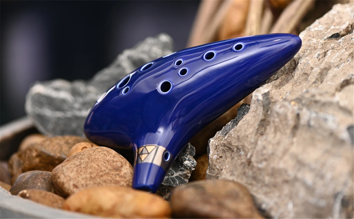 Okarina, 12 Töne Alt-C-Keramik-Okarina-Musik instrument mit Liederbuch-Hals-Schnur-Trage tasche, blau – Detail 16