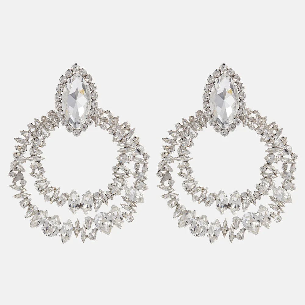 עגילי חישוק גדולים כפולים מבריקים עם אבן חן לנשים, עגילי חישוק מעוגלים מוגזמים, תכשיטים ואביזרים