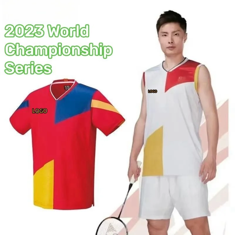 Custom YY men's and women's badminton T-shirt quick drying breathable V-neck tennis training clothes can be printed LOGO