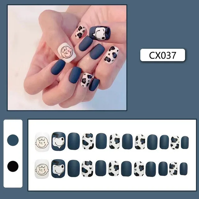 24pcs/box Fake Nails Press on Short Reusable with Designs Set French Artificial Pink False Tipsy Stick-on Nails Tips Art CX037