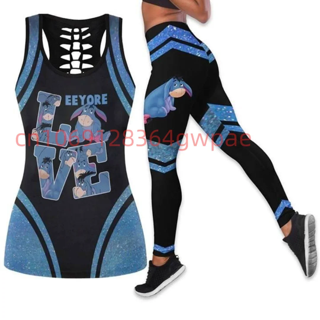 

Disney Eeyore Women's Cutout Tank Top Leggings Yoga Set Summer Fitness Leggings Tracksuit Disney Hollow Tank Top Leggings Set