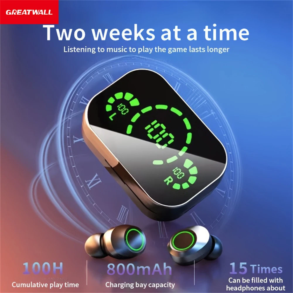 Three-screen Intelligent Digital Display Power Wireless Bluetooth Earphones Mirror Earphones